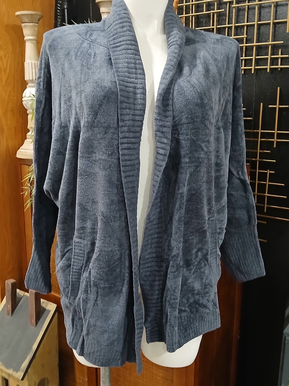 Barefoot Dreams Plush Open-Front Cardigan Sweater - Slate Blue